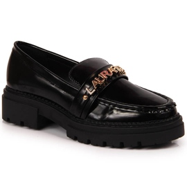 Sapatos femininos lacados a preto com a inscrição Laura La.Fi Sapatos femininos lacados a preto com a inscrição Laura La.Fi