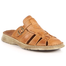 Chinelos de homem de couro marrom confortável Łukbut 962