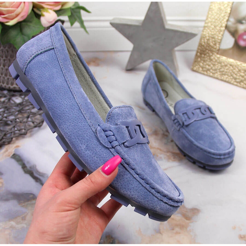 Mocassim feminino de couro azul Filippo