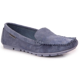 Mocassim de mulher em pele azul Vinceza