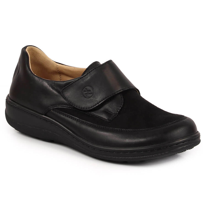 Sapatos femininos de couro com velcro preto Helios 395