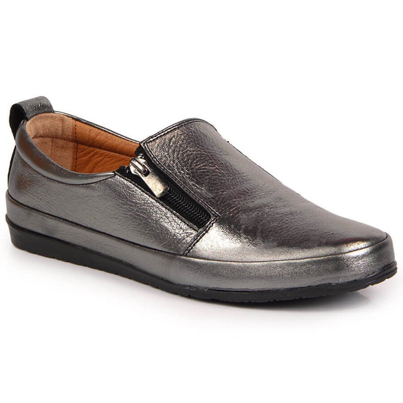 T.Sokolski Sapatos femininos de couro com zíper, prata T. Sokolski