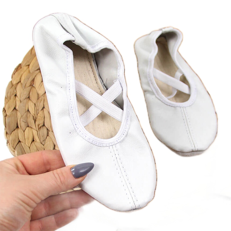 Sapatilhas de balé de couro com elásticos, Nazo branco