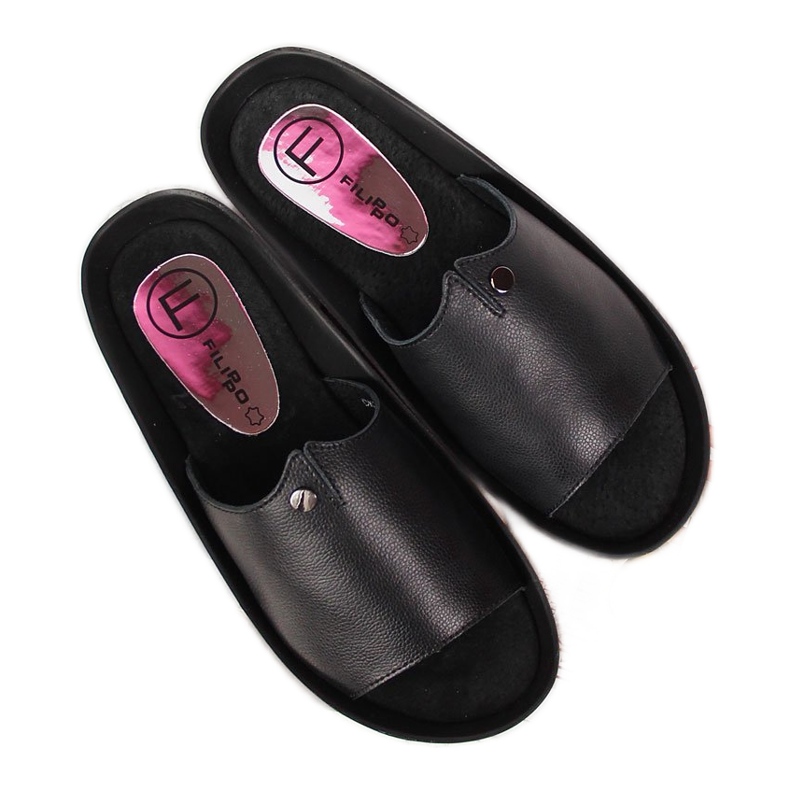 Chinelos de couro preto de mulher Filippo plataforma