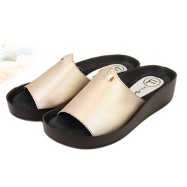 Chinelos de couro plataforma dourada de mulher Filippo dourado Chinelos de couro plataforma dourada de mulher Filippo dourado