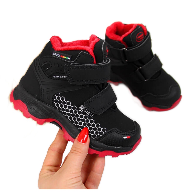 Botas de neve de menino pretas com velcro à prova de água American Club preto