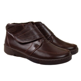 Botas femininas de couro marrom com velcro, marrom Łukbut 676 castanho Botas femininas de couro marrom com velcro, marrom Łukbut 676 castanho