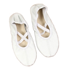 Sapatilhas de balé femininas de couro com elásticos, Nazo branco Sapatilhas de balé femininas de couro com elásticos, Nazo branco