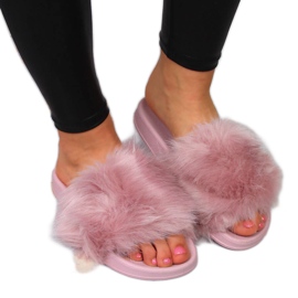 Chinelos femininos com pelo roxo claro Msmg