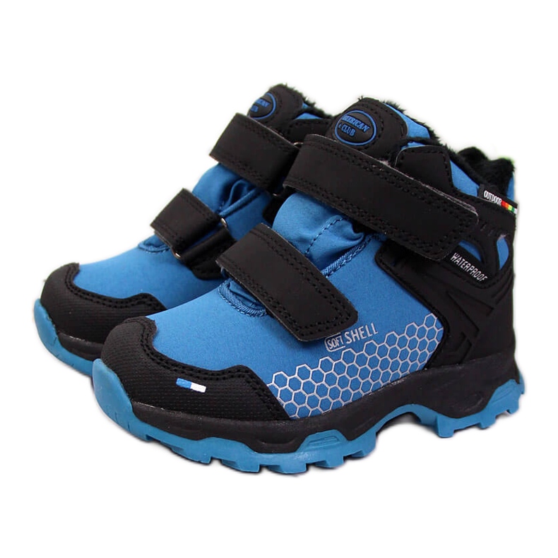 Botas de neve para trekking à prova d'água com velcro azul American Club preto