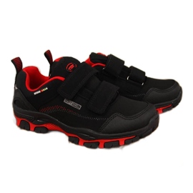Tênis de trekking infantil com velcro preto e vermelho American Club impermeável