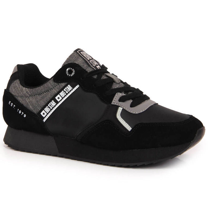 Sapatos esportivos masculinos de couro preto Big Star JJ174145