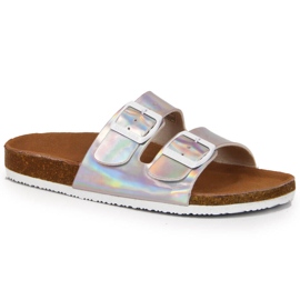 Chinelos prateados femininos com fivelas Big Star HH274895 prata