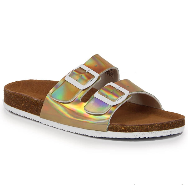 Chinelos dourados femininos com fivelas Big Star HH274896