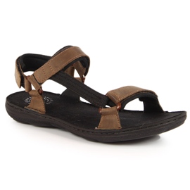 Sandálias de homem em pele com velcro castanho Łukbut 990 marrom