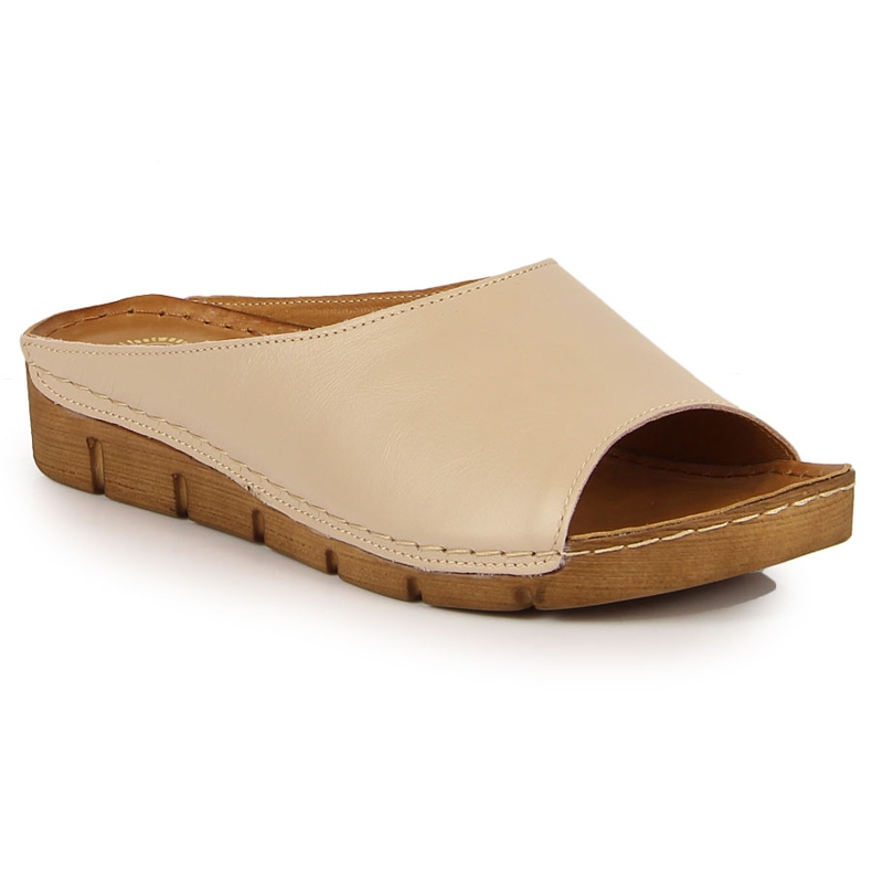 Chinelos femininos de couro creme Łukbut 1434 multicolorido