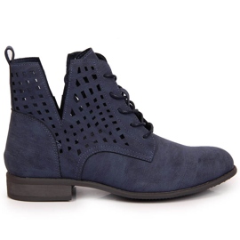 Botas femininas Jezzi com estampa aberta de primavera em azul marinho azul-marinho