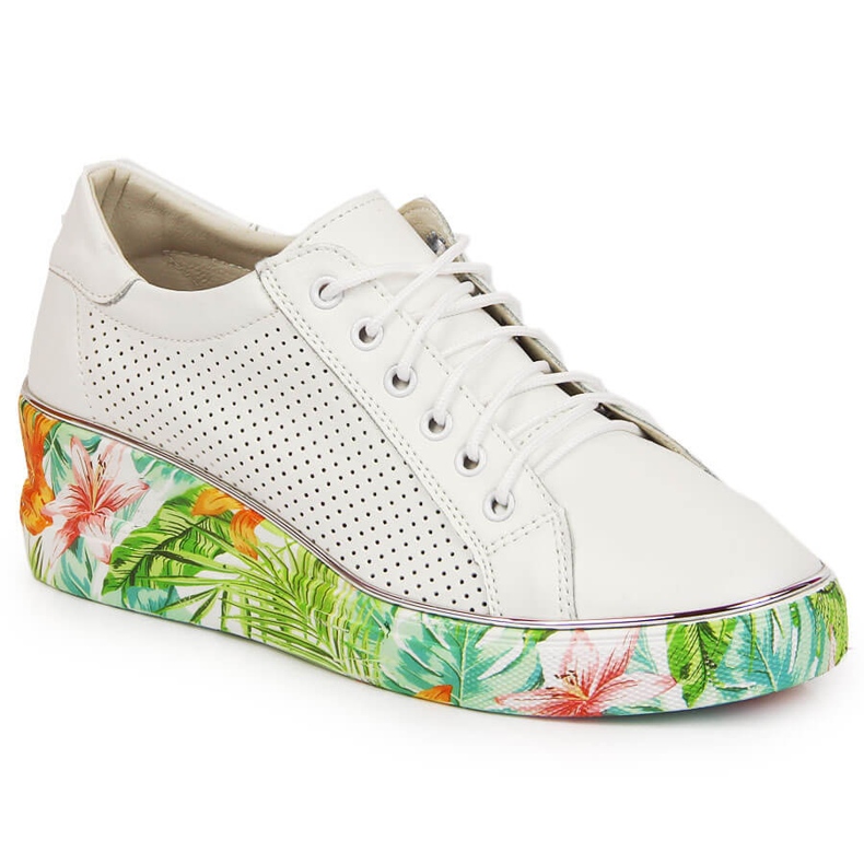 Sapatos de couro feminino em uma cunha Artiker branco