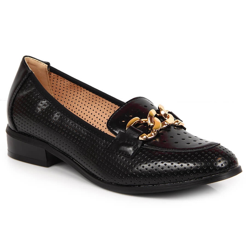 Sapatos pretos a céu aberto com uma corrente Potocki