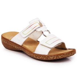Chinelos de couro branco de mulher com velcro branco Rieker 62886-80