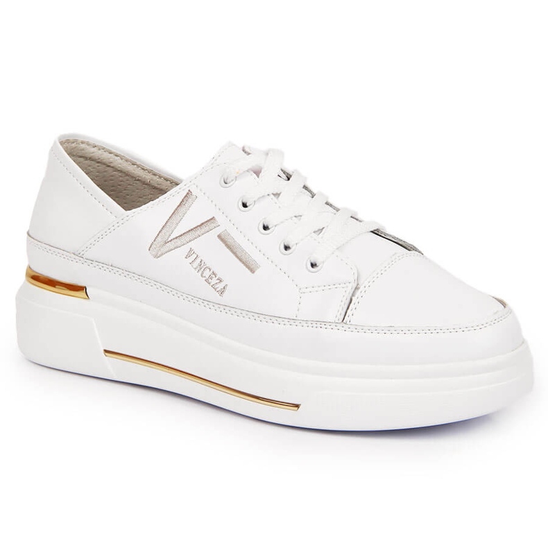 Sapatos femininos de couro, tênis branco Vinceza