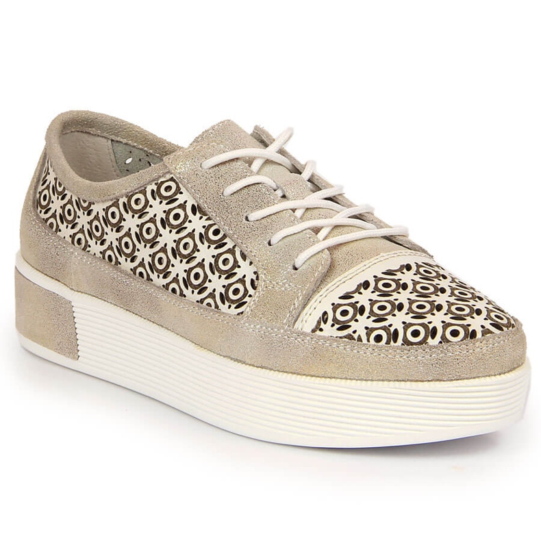 Sapatos femininos de couro vazado dourado Filippo