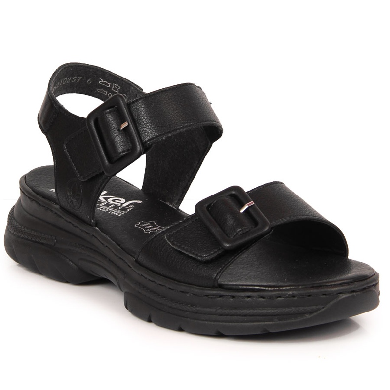 Sandálias femininas de couro com velcro preto Rieker 66680-00
