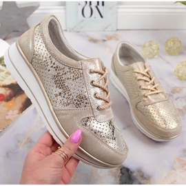 S.Barski Tênis feminino de couro dourado S. Barski S.Barski Tênis feminino de couro dourado S. Barski