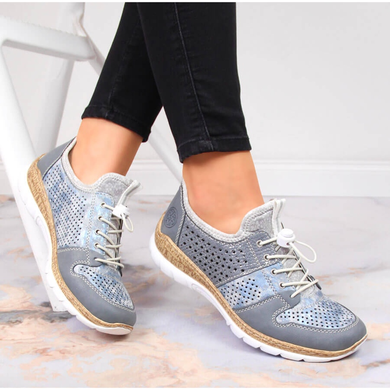 Tênis feminino azul vazado Rieker N4255-12