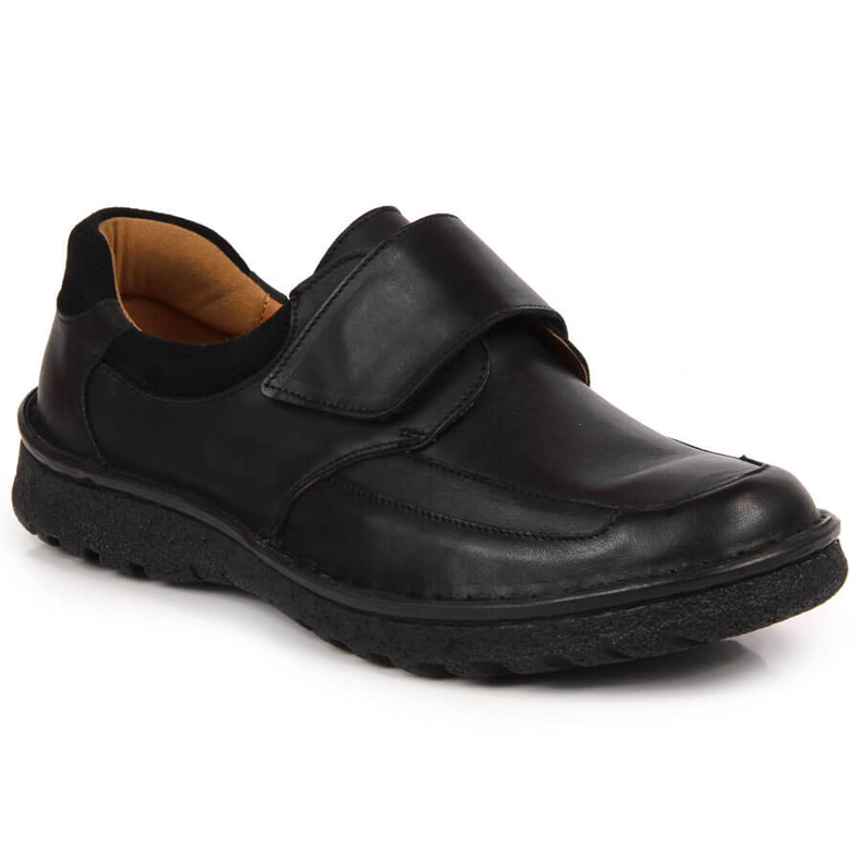 Sapatos de homem em pele com velcro preto Łukbut 1163