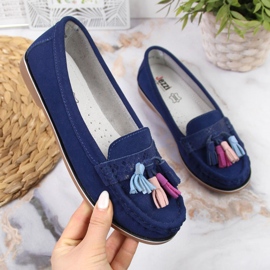 Mocassim feminino de couro com franjas, azul marinho Jezzi azul-marinho
