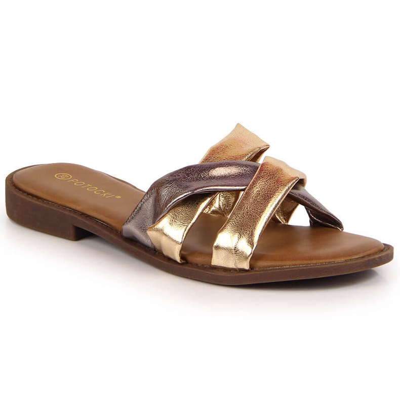 Chinelos planos Potocki de mulher dourados