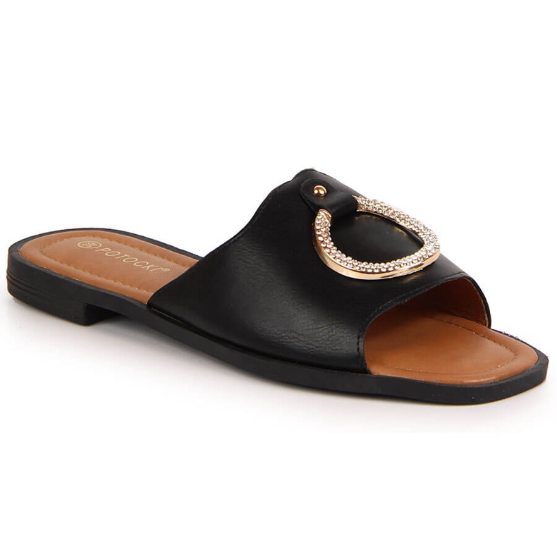Chinelos pretos de mulher com decoração Potocki