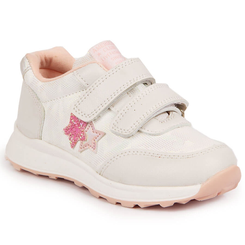 Sapatos desportivos de menina White American Club com velcro branco rosa
