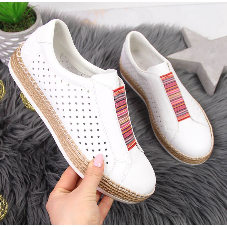 Sapatos de couro feminino, slip-on branco Rieker L7821-80