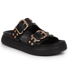 Chinelos femininos com rebites preto Bugatti JJ253070 Chinelos femininos com rebites preto Bugatti JJ253070