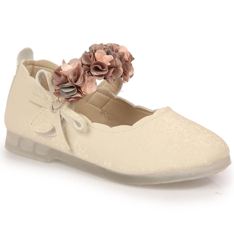Bailarinas de menina com velcro com flores Vinceza bege