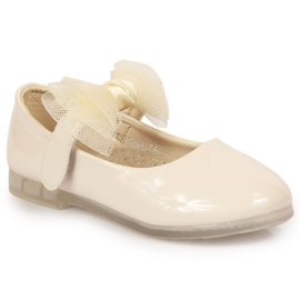 Bailarinas de menina com velcro com laço, bege Vinceza