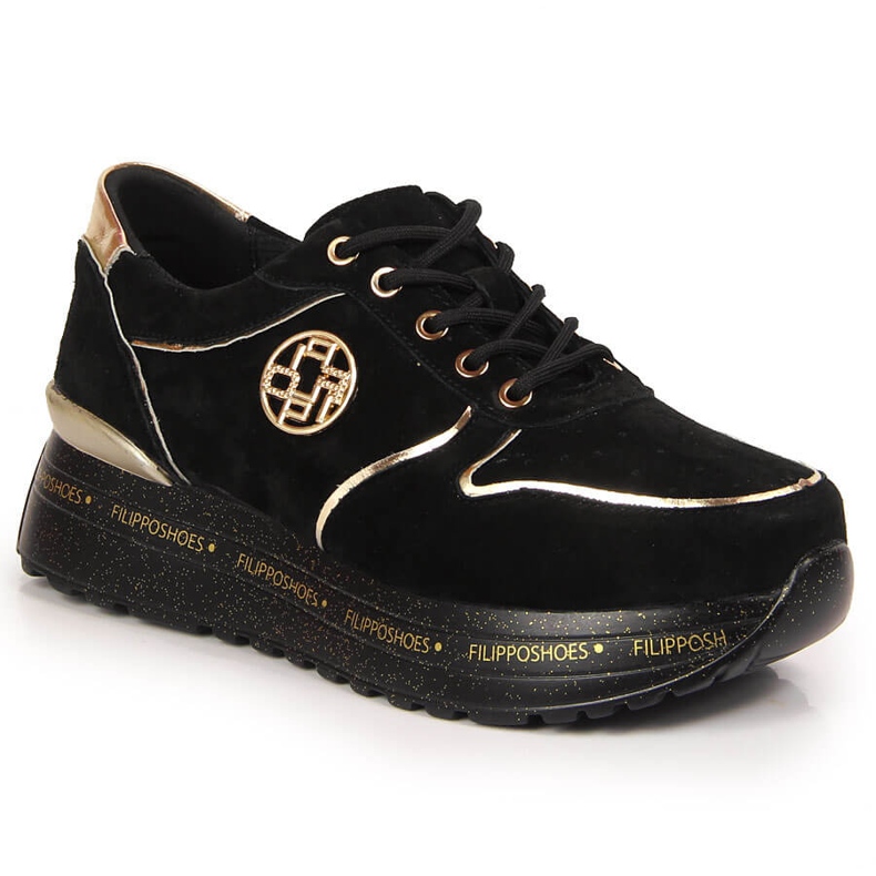 Couro esportivo feminino em plataforma preta Filippo preto