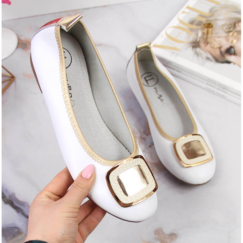 Bailarinas femininas de couro branco Filippo