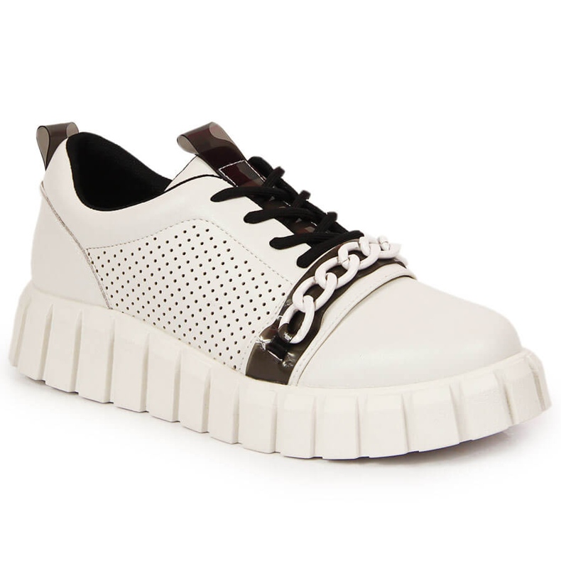 Sapatos de couro feminino na plataforma com uma corrente Artiker branco