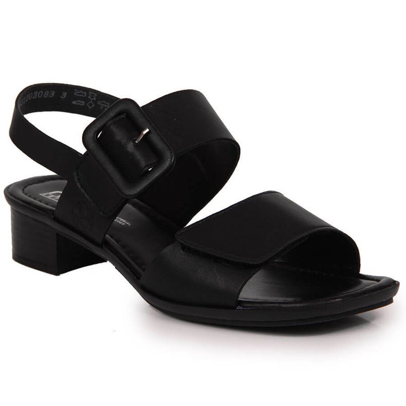 Sandálias de mulher pretas em pele Rieker 62663-01 preto