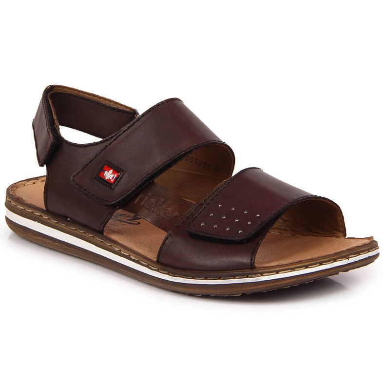 Sandálias masculinas de couro com velcro marrom Rieker 21080-25 castanho