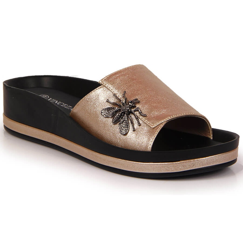 Chinelos femininos de cunha dourada com laço Vinceza dourado