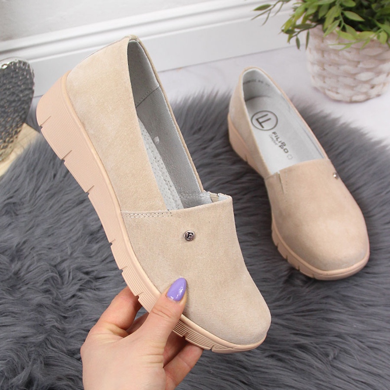 Sapatos de couro feminino confortáveis, bege Filippo