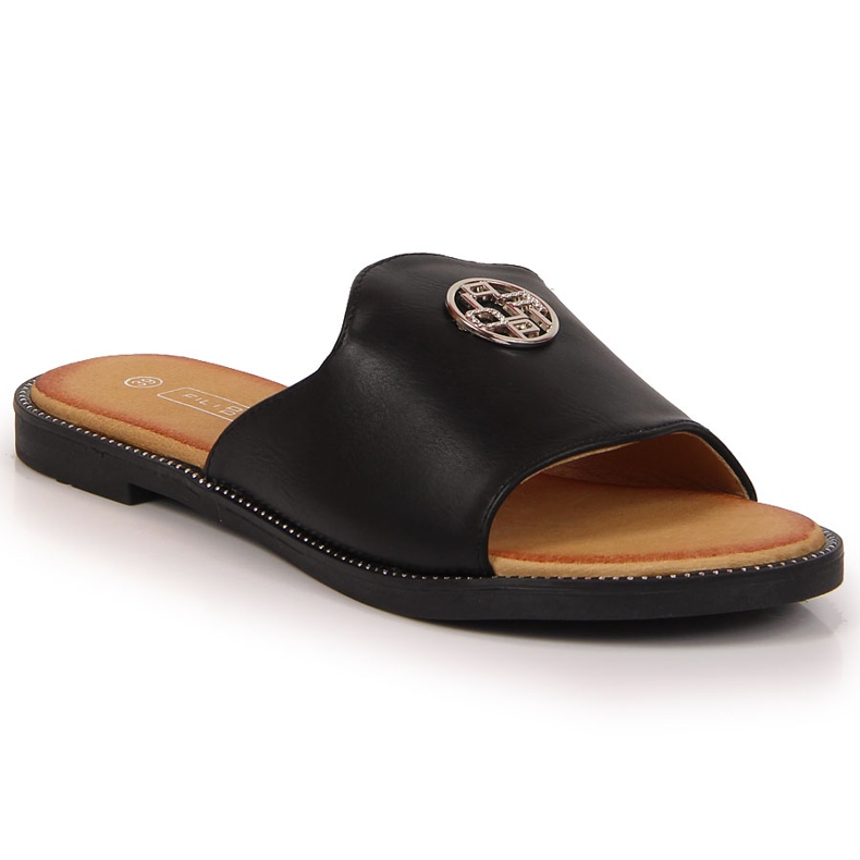 Chinelos de mulher negra com ornamento preto Filippo