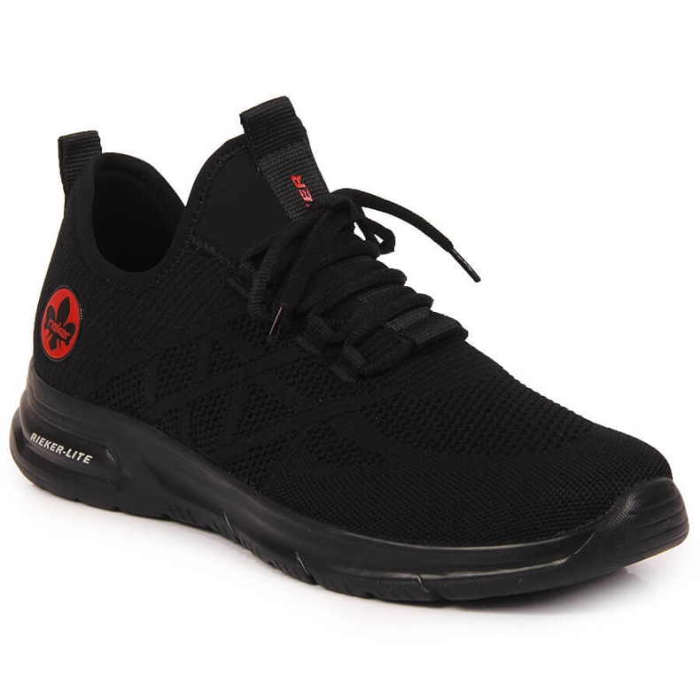Tênis esportivo masculino de malha preta Rieker B7376-00 preto