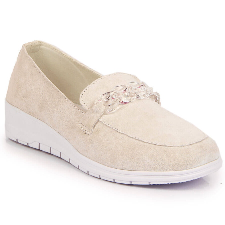 Mocassim feminino de couro com corrente Artiker creme bege