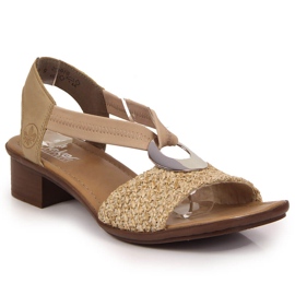 Sandálias femininas bege com salto alto Rieker 62664-61