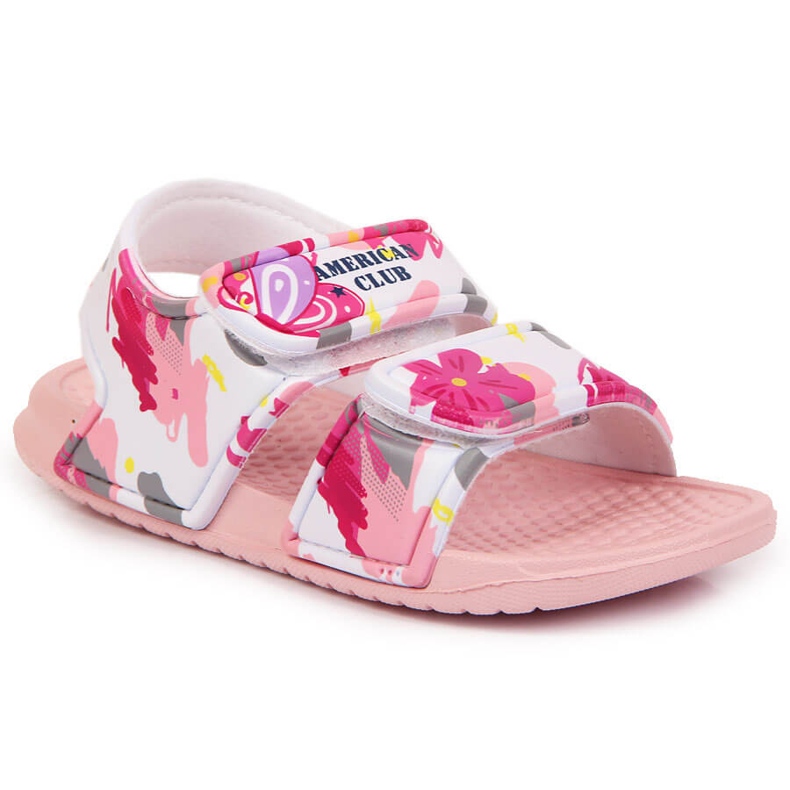 Sandálias de espuma de velcro rosa American Club para meninas